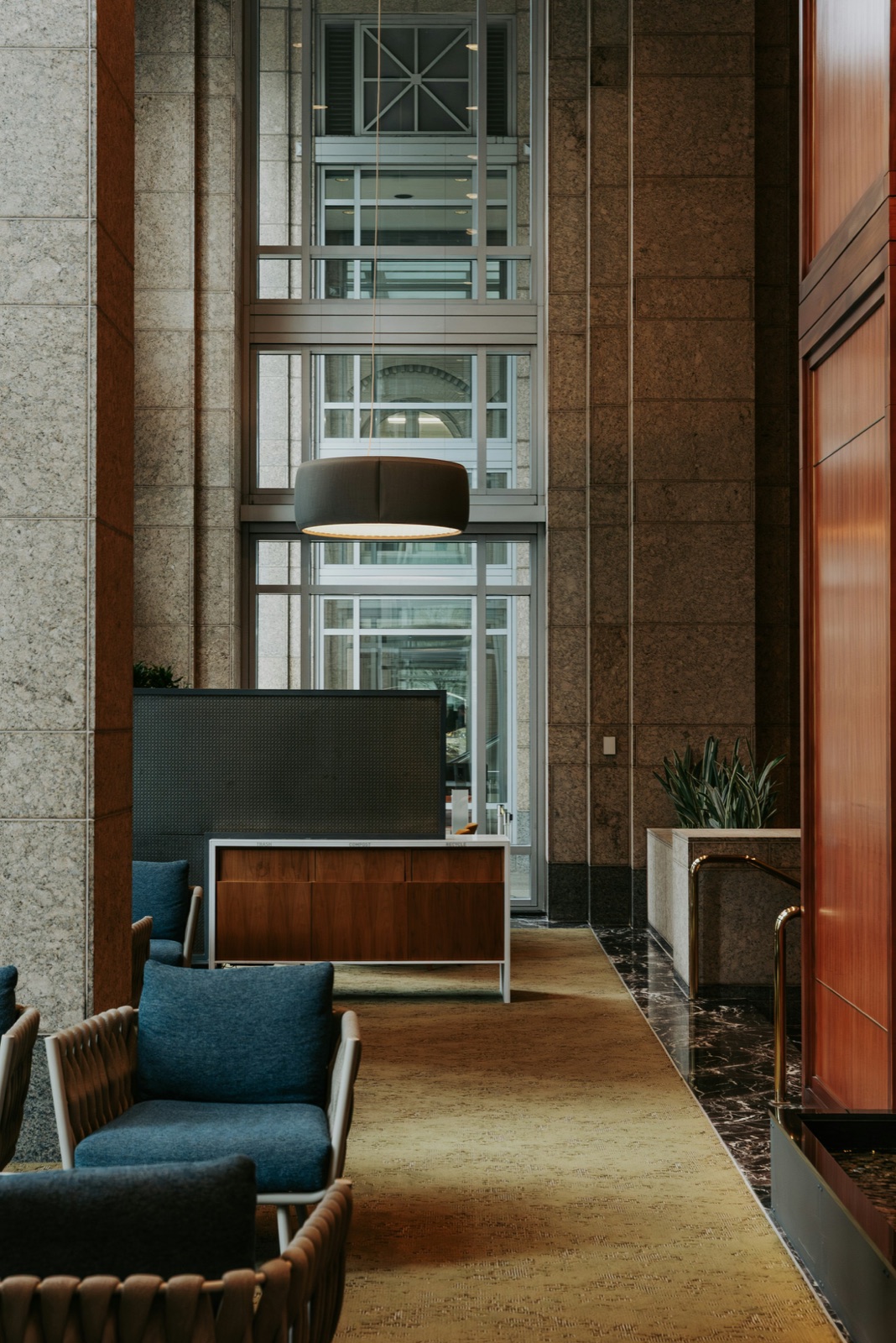 Commercial lobby with clean sightlines and natural light